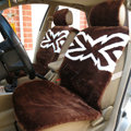 Winter General Short Plush Auto Cushion Flower Pattern Car Seat Covers 5pcs Sets - Coffee