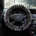 Winter Genuine Wool With Rabbit Fur Auto Steering Wheel Covers 15 inch 38CM - Gray