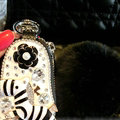 Luxurious Universal Crystal Genuine Leather Auto Key Bags Black Fur Ball Key Chain - Black