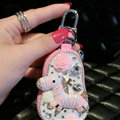Luxurious Universal Crystal Genuine Leather Auto Key Bags Key Chain - Pink