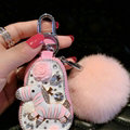 Luxurious Universal Crystal Genuine Leather Auto Key Bags Pink Fur Ball Key Chain - Pink