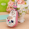 Luxurious Universal Sheep Crystal Genuine Leather Auto Key Bags Key Chain - Pink
