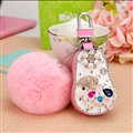Luxurious Universal Sheep Crystal Genuine Leather Auto Key Bags Pink Fur Ball Key Chain - Pink