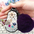 Luxurious Universal Sheep Crystal Genuine Leather Auto Key Bags Purple Fur Ball Key Chain - Black