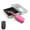 Personalized Genuine Leather Crocodile Grain Auto Key Bags Fold for Volkswagen Touran - Pink