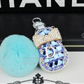 Pretty Universal Crystal Genuine Leather Auto Key Bags Fur Ball Key Chain - Blue