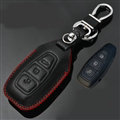 Simple Genuine Leather Auto Key Bags Smart for Ford Maverick - Black Red
