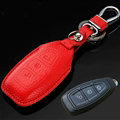 Simple Genuine Leather Auto Key Bags Smart for Ford Maverick - Red