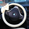 Bowknot Car Steering Wheel Cover Bud Silk Fiber Cloth 15 Inch 38CM - Beige