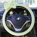 Bowknot Car Steering Wheel Cover Bud Silk Fiber Cloth 15 Inch 38CM - Green