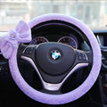 Bowknot Car Steering Wheel Cover Bud Silk Fiber Cloth 15 Inch 38CM - Purple