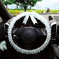 Bowknot Car Steering Wheel Cover Bud Silk Lace Fiber Cloth 15 Inch 38CM - Green