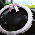 Bowknot Car Steering Wheel Cover Bud Silk Lace Fiber Cloth 15 Inch 38CM - Pink