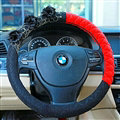 Camellia Car Steering Wheel Cover Bud Silk Fiber Cloth 15 Inch 38CM - Black