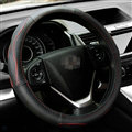 Cheap Car Steering Wheel Covers Genuine Leather 15 Inch 38CM - Black Red