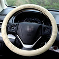 Cheap Car Steering Wheel Wrap Genuine Leather 15 Inch 38CM - Beige