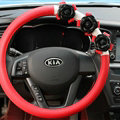 Cool Camellia Car Steering Wheel Wrap PU Leather 15 Inch 38CM - Red
