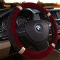 Embroidery Auto Steering Wheel Covers Velvet 15 Inch 38CM - Red
