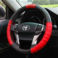 Exquisite Car Steering Wheel Wrap Genuine Leather 15 Inch 38CM - Black Red