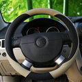 Fashion Car Steering Wheel Covers Sheepskin Leather 15 Inch 38CM - Beige