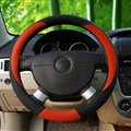 Fashion Car Steering Wheel Covers Sheepskin Leather 15 Inch 38CM - Red