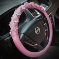 Floral Car Steering Wheel Cover Bud Silk PU Leather 15 Inch 38CM - Pink