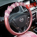 Floral Car Steering Wheel Cover Bud Silk PU Leather 15 Inch 38CM - Purple