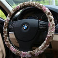 Flower Car Steering Wheel Cover Bud Silk Fiber Cloth 15 Inch 38CM - Beige