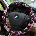 Flower Car Steering Wheel Cover Bud Silk Fiber Cloth 15 Inch 38CM - Purple