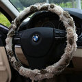 Flower Car Steering Wheel Cover Rose Bud Silk Fiber Cloth 15 Inch 38CM - Beige