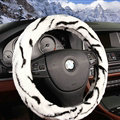 Fluffy Auto Steering Wheel Covers Velvet 15 Inch 38CM - White