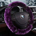 Fluffy Diamond Car Steering Wheel Covers Velvet 15 Inch 38CM - Purple