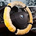 Fluffy Diamond Car Steering Wheel Covers Velvet 15 Inch 38CM - Yellow