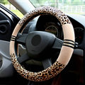 Fluffy Leopard Print Auto Steering Wheel Wrap Velvet 15 Inch 38CM - Beige