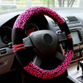 Fluffy Leopard Print Auto Steering Wheel Wrap Velvet 15 Inch 38CM - Rose