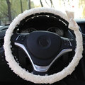 Lace Bowknot Car Steering Wheel Cover Bud Silk Fiber Cloth 15 Inch 38CM - Beige