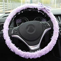 Lace Bowknot Car Steering Wheel Cover Bud Silk Fiber Cloth 15 Inch 38CM - Purple