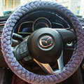 Lozenge Pattern Auto Steering Wheel Covers Velvet 15 Inch 38CM - Grey