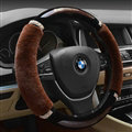 Luxury Diamond Carbon Fiber Skin Car Steering Wheel Wrap Velvet 15 Inch 38CM - Brown
