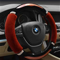 Luxury Diamond Carbon Fiber Skin Car Steering Wheel Wrap Velvet 15 Inch 38CM - Red