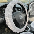Luxury Floral Car Steering Wheel Cover Bud Silk Fiber Cloth 15 Inch 38CM - Grey