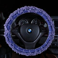 Luxury Floral Lace Car Steering Wheel Cover Bud Silk Fiber Cloth 15 Inch 38CM - Purple
