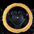 Luxury Floral Lace Car Steering Wheel Cover Bud Silk Fiber Cloth 15 Inch 38CM - Yellow
