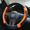 Personalized Car Steering Wheel Wrap Genuine Leather 15 Inch 38CM - Black Orange