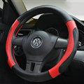 Personalized Car Steering Wheel Wrap Genuine Leather 15 Inch 38CM - Black Red