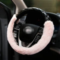 Pretty Diamond Velvet Car Steering Wheel Covers PU Leather 15 Inch 38CM - Pink