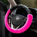 Pretty Diamond Velvet Car Steering Wheel Covers PU Leather 15 Inch 38CM - Rose