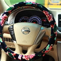 Pretty Flower Car Steering Wheel Covers Velvet 14 Inch 36CM - Black