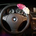 Pretty Flower Knitting Car Steering Wheel Wrap PU Leather 15 Inch 38CM - Black