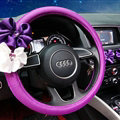 Quality Bowknot Flower Car Steering Wheel Cover Fiber Cloth 15 Inch 38CM - Purple